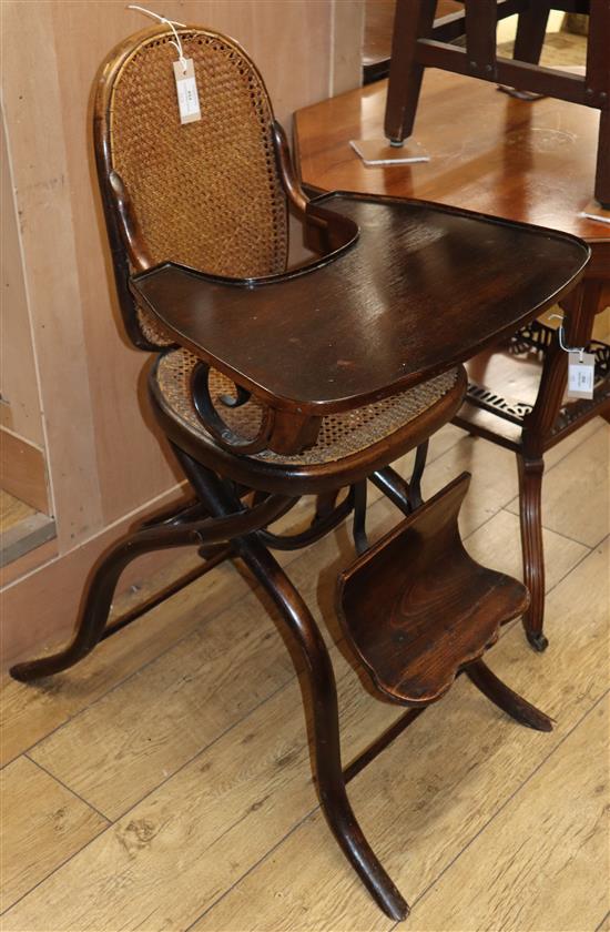 A late 19th century bentwood childs high chair